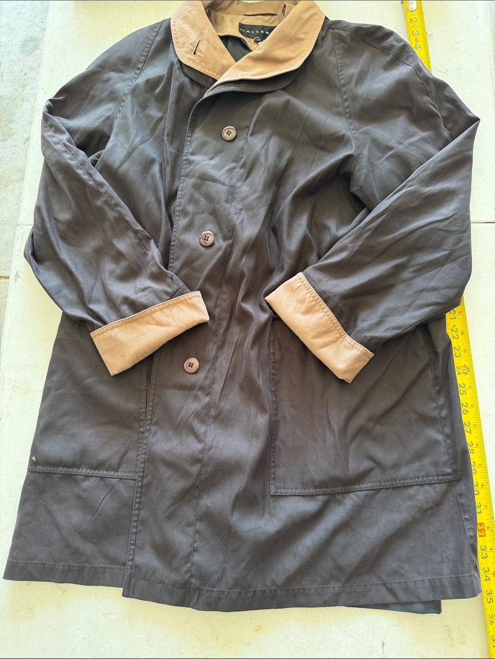 Gallery Dark Brown Trench Coat with Tan Collar & Cuffs